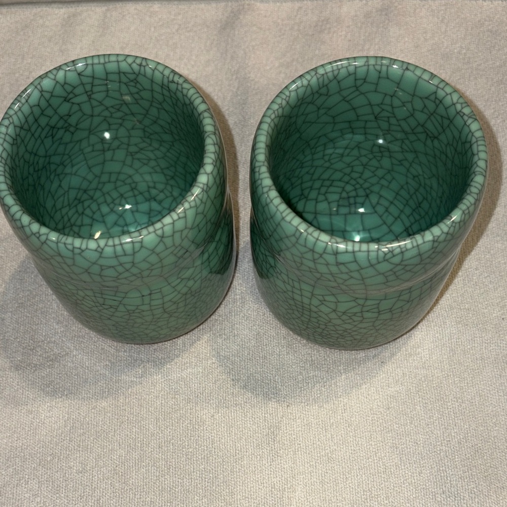 Green Crackle Glazed Ceramic Cups